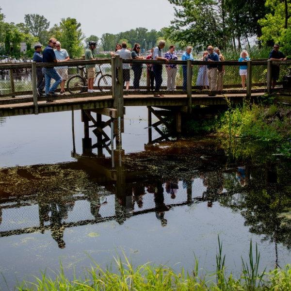 A group of researchers and scientists tour Muskegon Natural Preserve in Muskegon, Michigan.